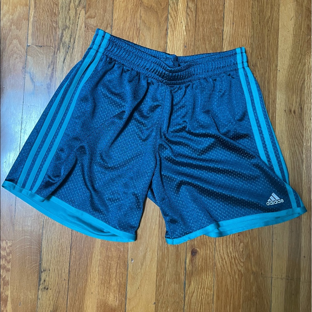 adidas Blue Athletic Shorts with Light Blue Stripes